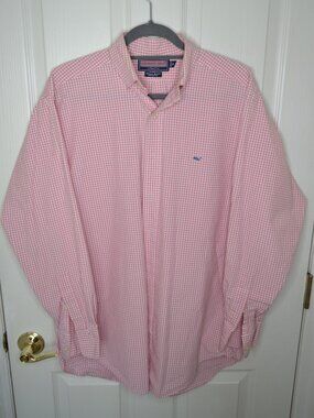 Vineyard Vines Pink Gingham Button Down Shirt Whale Logo Men’s M Classic Fit